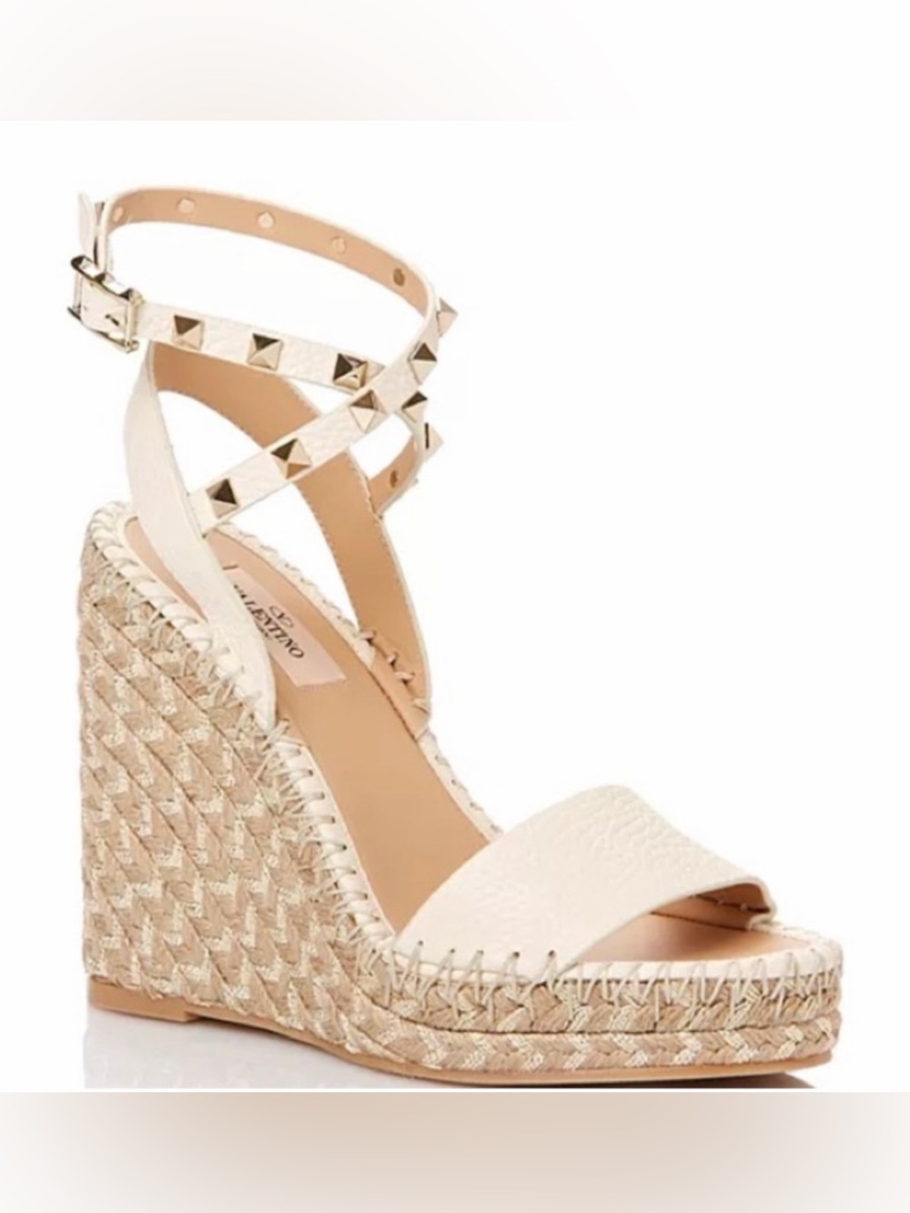 Valentino Garavani Ivory and Gold Studded Wedge Sandals